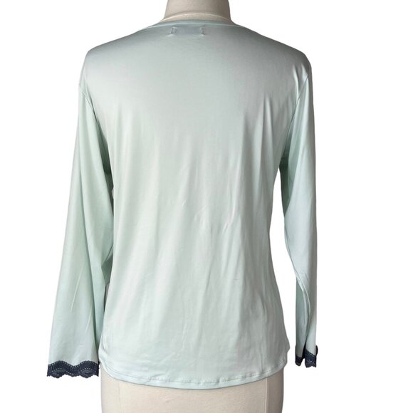 Heidi & Oak Pajama Top Womens Medium Blue New Scallop Lace Trim - Picture 2 of 9